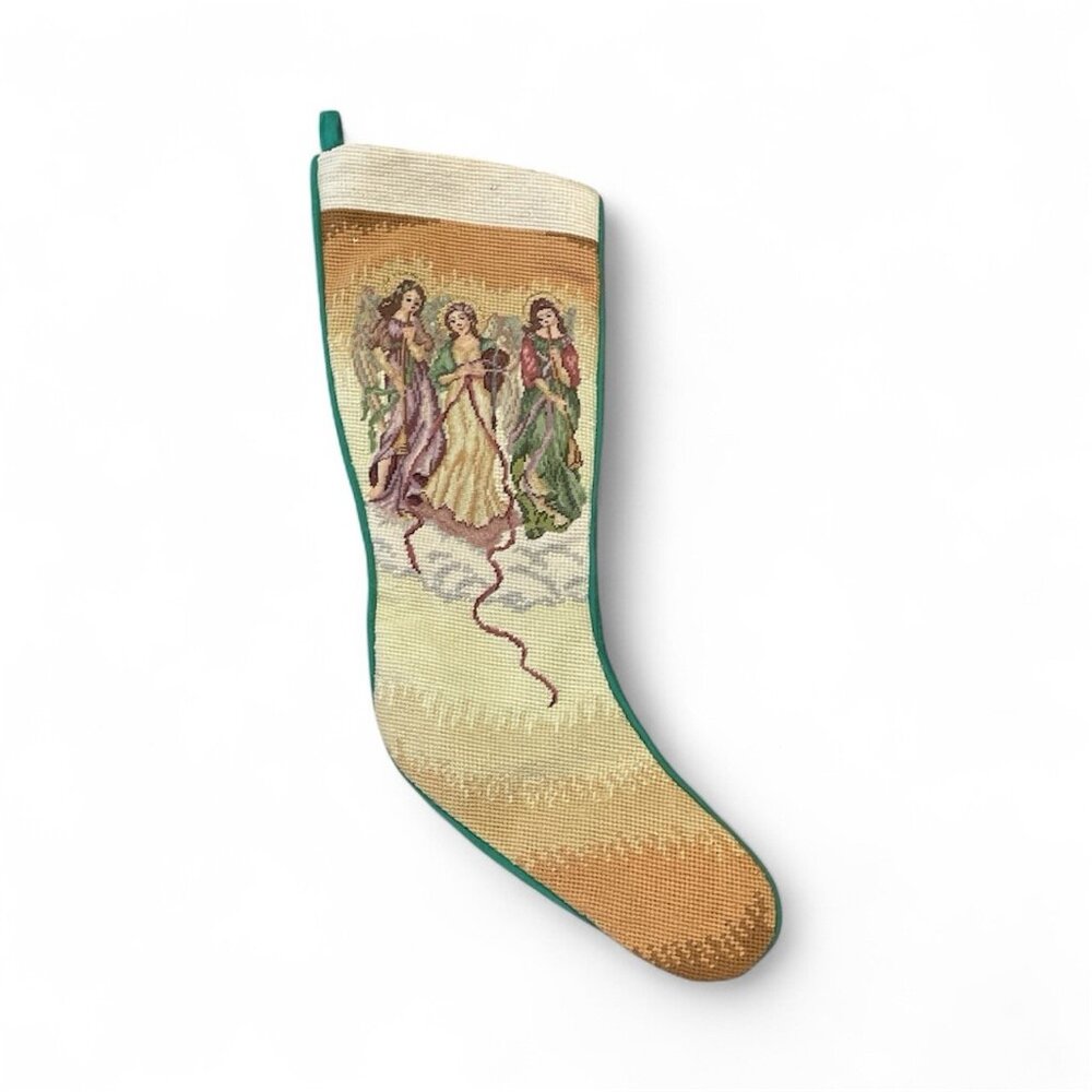Vintage Sferra Christmas Angel Stocking Holiday Needlepoint by Hand Holiday
